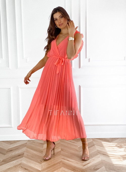 Długa plisowana sukienka Debra orange 3