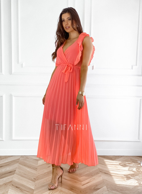 Długa plisowana sukienka Debra orange 4