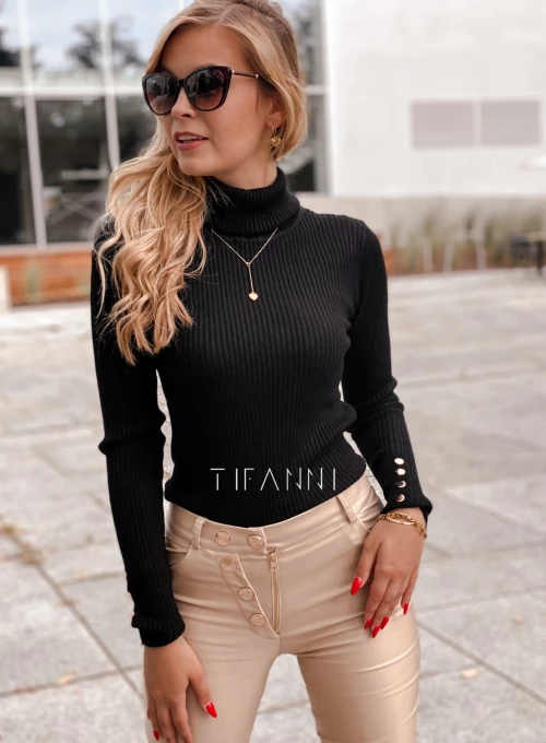 Golf dopasowany z guziczkami na rękawie Fibi czarny