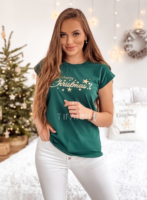 T-shirt Merry Christmas butelkowa zieleń 3