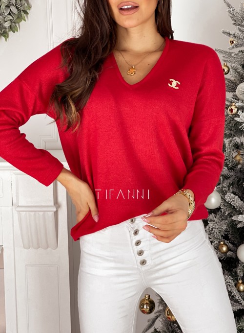 Sweter z dekoltem Pari czerwony 3