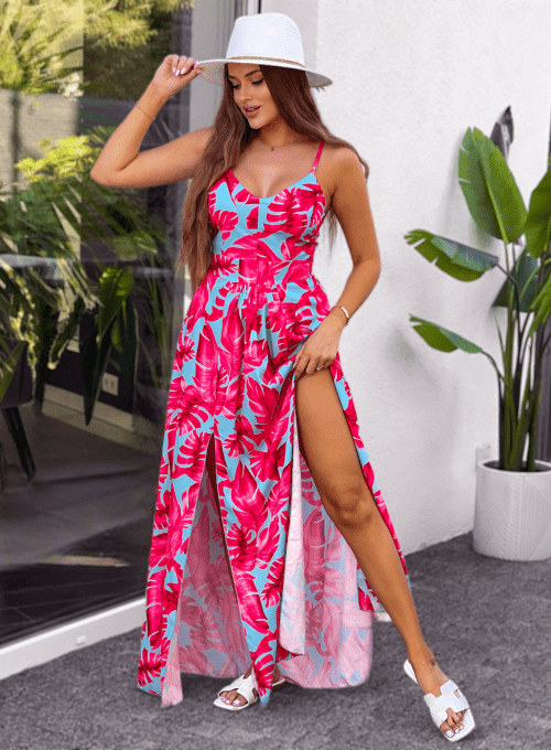 Sukienka maxi Doxa pink palms