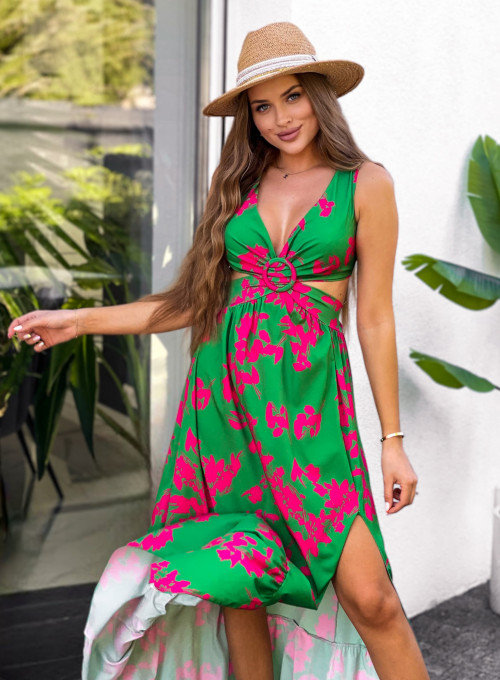 Sukienka maxi Lori green print 1
