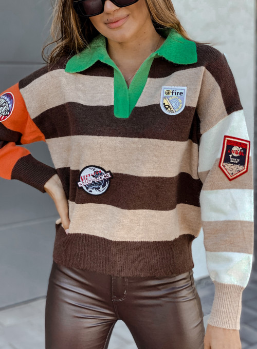 Sweter Rolenco beżowo-brązowy 3