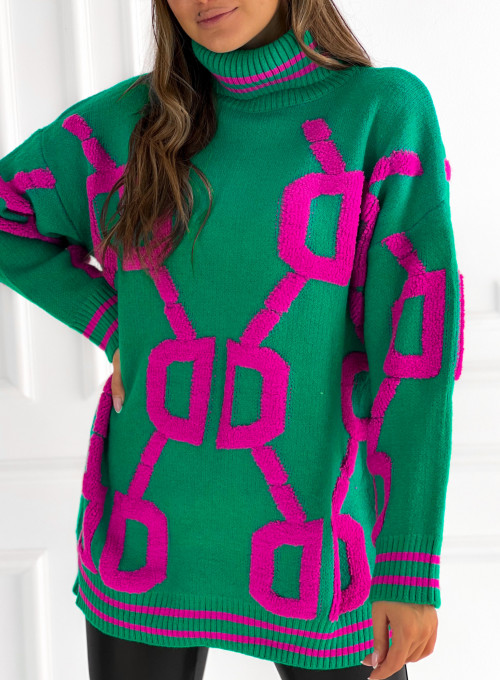 Sweter oversize Alcamo zielono-różowy 1