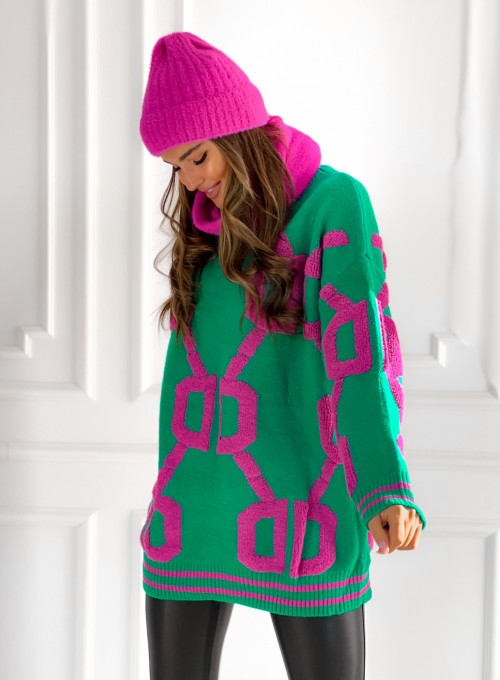 Sweter oversize Alcamo zielono-różowy 3
