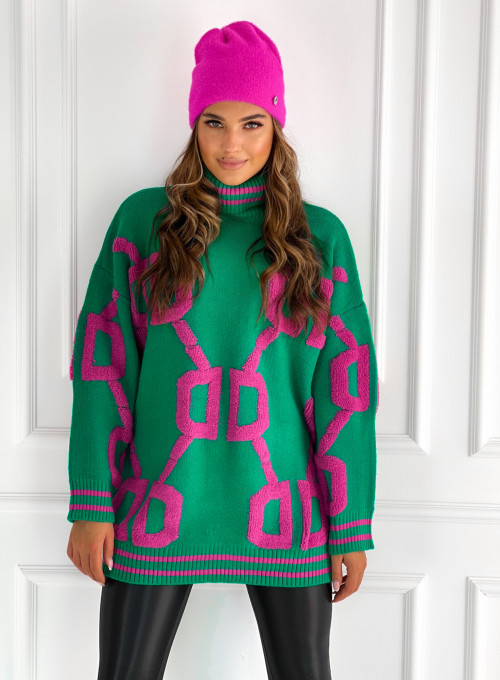 Sweter oversize Alcamo zielono-różowy 4