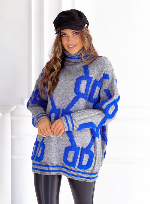 Sweter oversize Alcamo szaro-niebieski