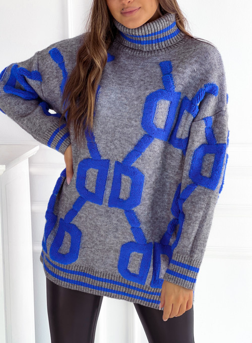 Sweter oversize Alcamo szaro-niebieski 1