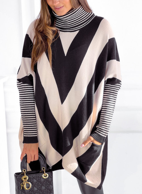 Sweter oversize Adria biały & beż 1