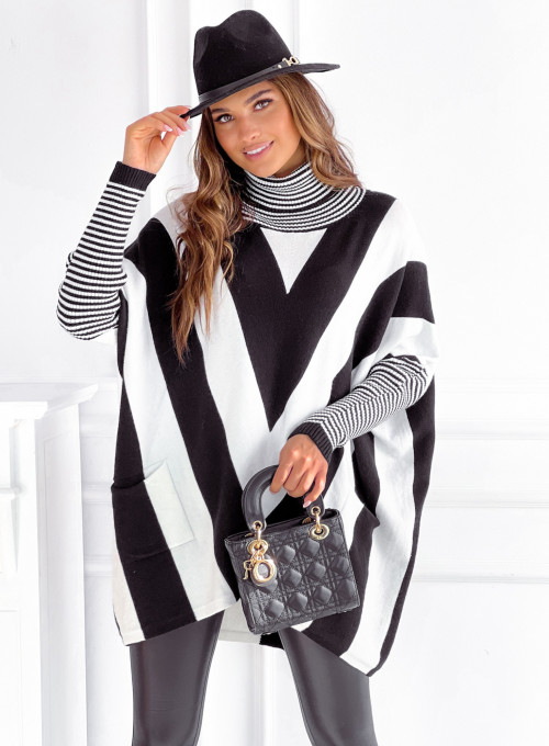Sweter oversize Adria śmietankowo-czarny