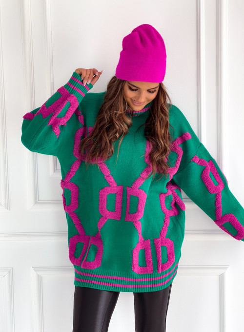 Sweter oversize Alcamo zielono-różowy
