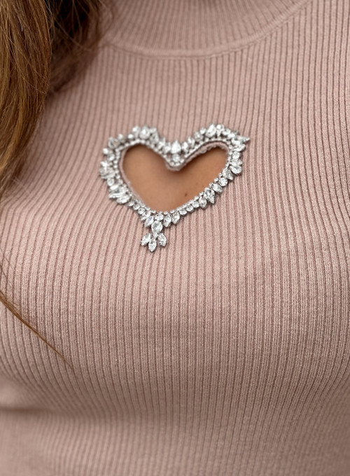 Bluzka / sweter prążkowana z ozdobnym sercem na dekolcie Rable beżowa 6