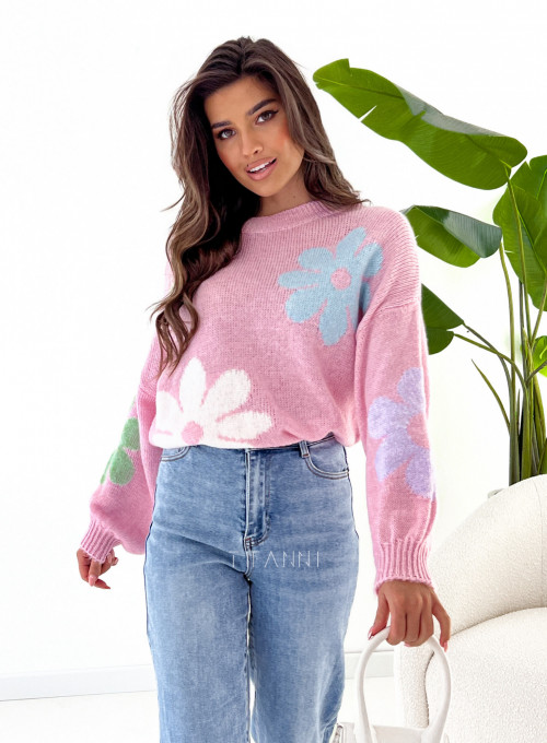 Sweter Remi pudrowy w kwiatki 3
