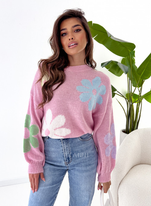 Sweter Remi pudrowy w kwiatki 4