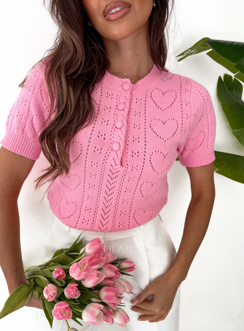 Sweter z guziczkami różowy 1