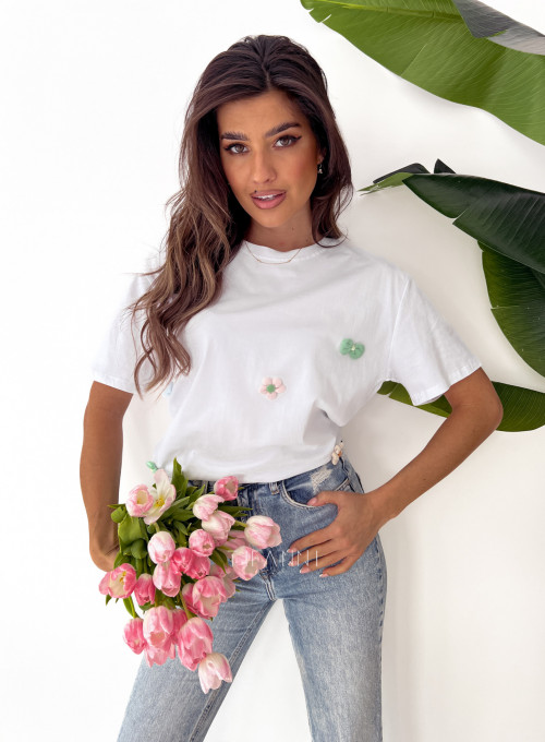 T-shirt w kwiaty śmietankowy 1