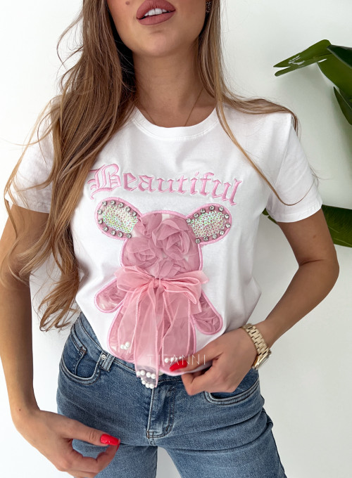 T-shirt Miś biało-różowy 2