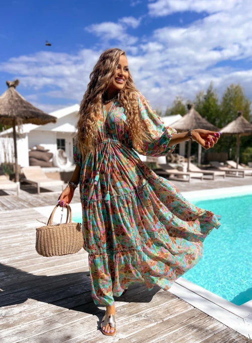 Jedwabna Sukienka maxi Agnes print green