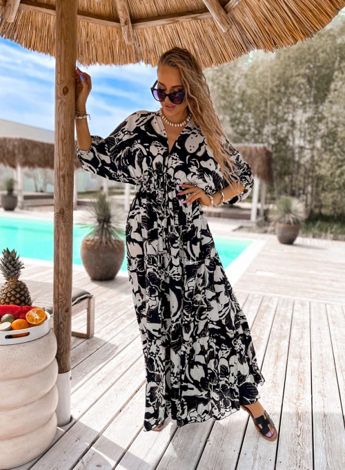 Jedwabna Sukienka maxi Agnes black&white print