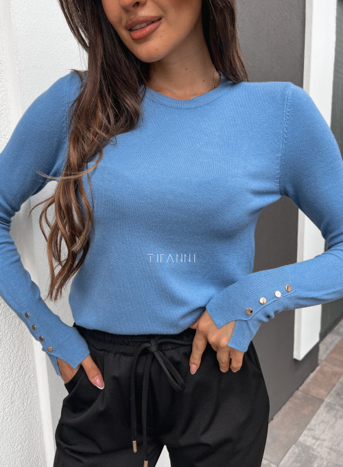 Sweter Basic z guziczkami przy mankietach blue 4