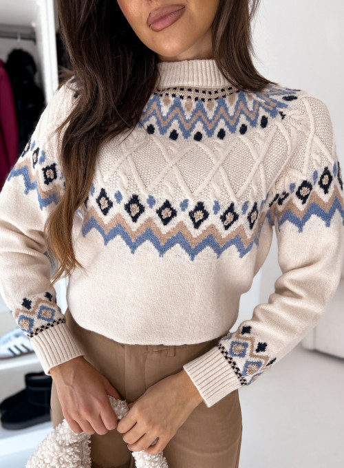 Sweter York z ozdobnym wzorem creme 1