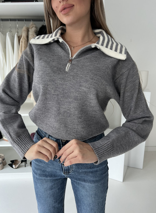 Sweter Gizell z suwakiem pod szyją grey