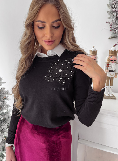 Bluzka/sweter z ozdobnym kwiatkiem Rose Black 1