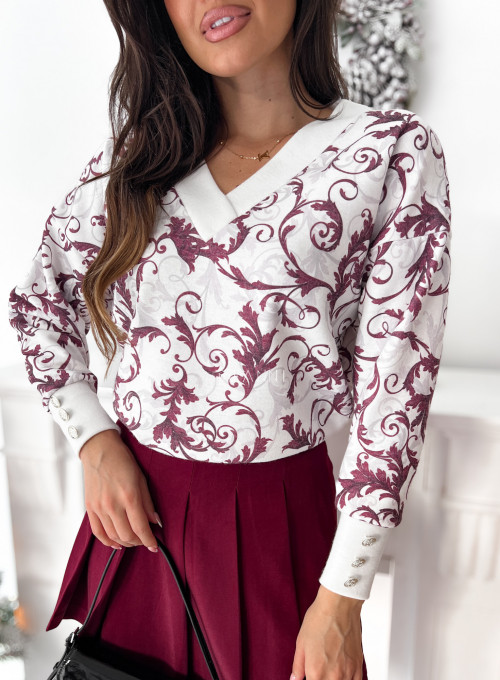 Sweter Gomez white&claret print 1