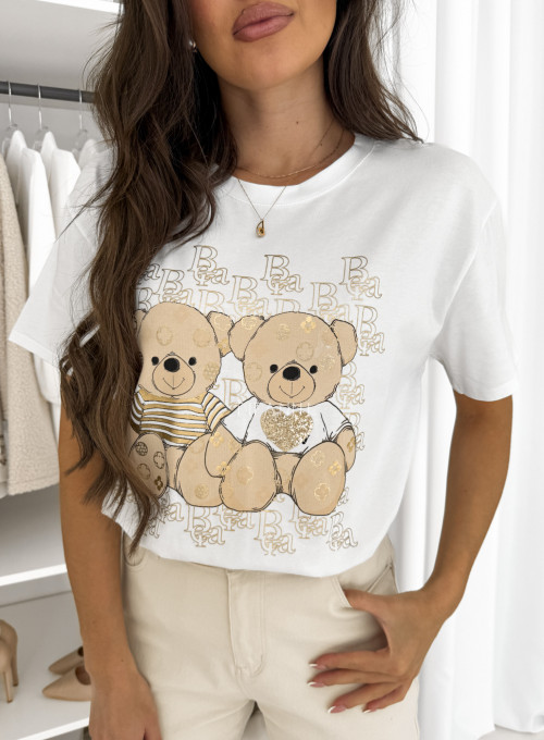 T-shirt bawełniany beżowy Double Bear 1