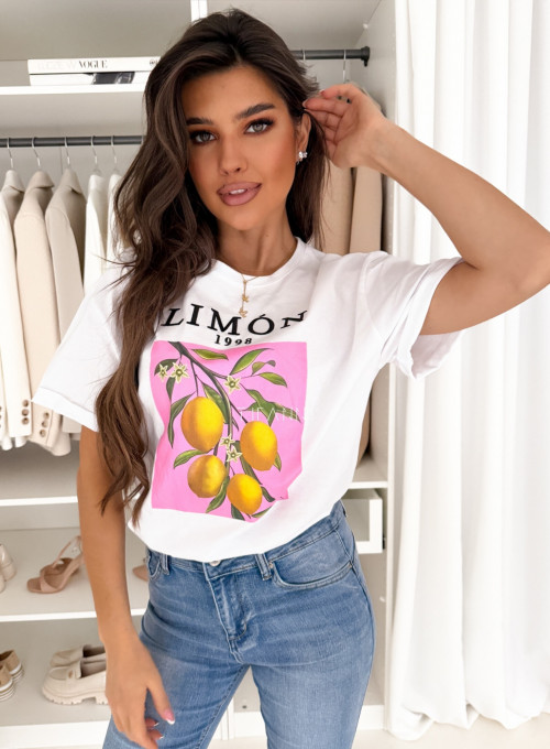 T-shirt bawełniany śmietankowy Lemon