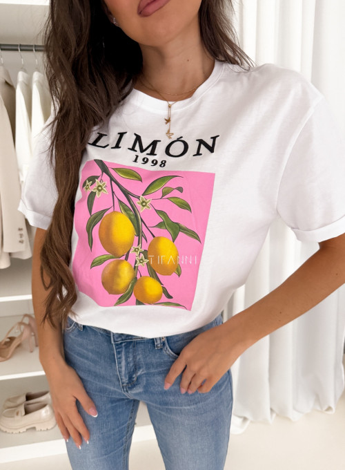 T-shirt bawełniany śmietankowy Lemon 1