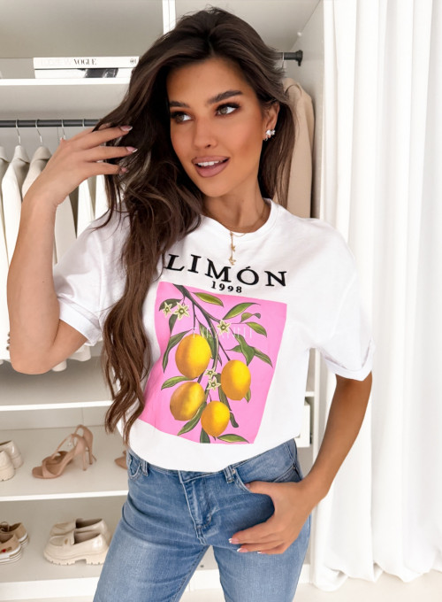 T-shirt bawełniany śmietankowy Lemon 9