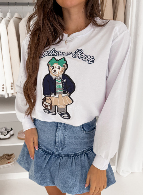 Bluza bawełniana premium biała z misiem Trend 1