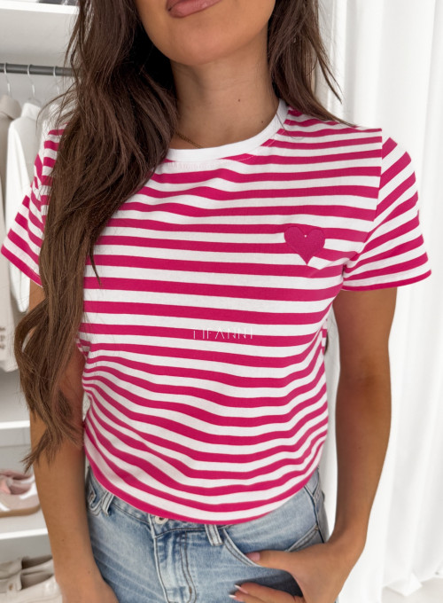 T-shirt w fuksjowe paski i wyszytym sercem Rio 1