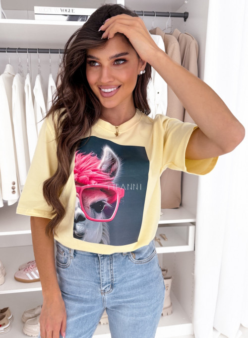 T-shirt bawełniany cytrynowy Lama 3