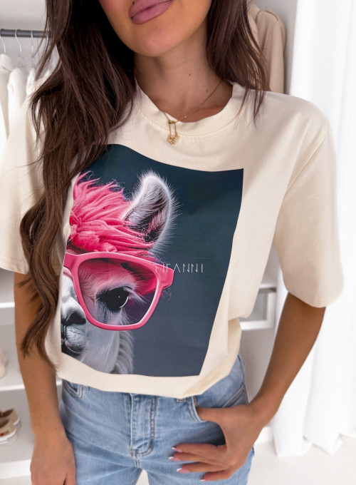 T-shirt bawełniany vanilla Lama 1