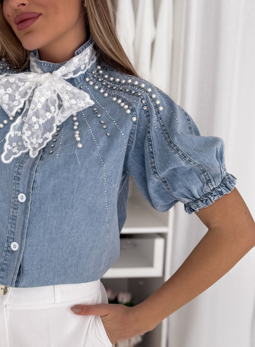 Bluzka bawełniana blue jeans z ozdobnymi perłami Isabell 12