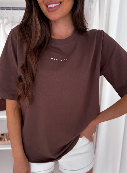 T-shirt bawełniany czekoladowy Minimal 1