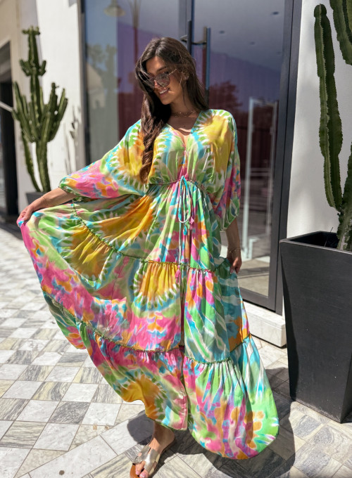 Sukienka Jedwabna maxi color print Agnes