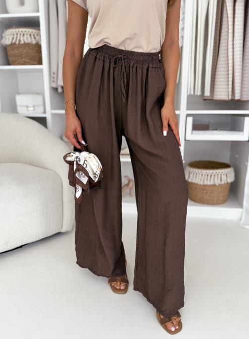 Spodnie zwiewne z wiskozy wide leg brązowe Cary 2