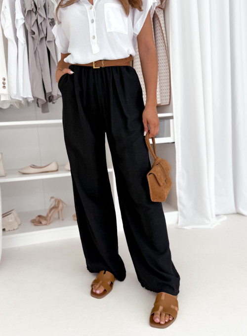 Spodnie zwiewne z wiskozy wide leg czarne Cary 1