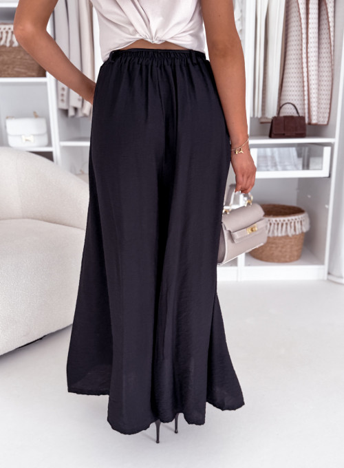 Spodnie wiskozowe wide leg z paskiem czarne lucas 5