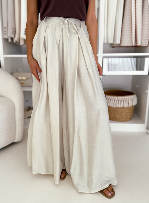 Spodnie wiskozowe wide leg z paskiem buttercream lucas