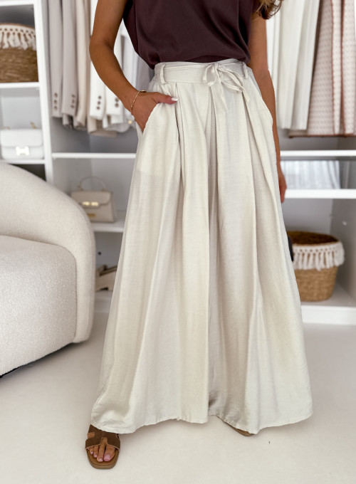 Spodnie wiskozowe wide leg z paskiem buttercream lucas 3