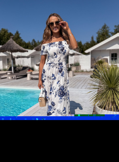 Sukienka hiszpanka bawełniana biała w błękitno szare kwiaty Summer story ll 3