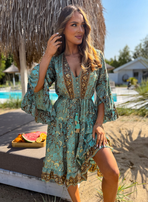 Sukienka Jedwabna Vaness SHORT green print 3