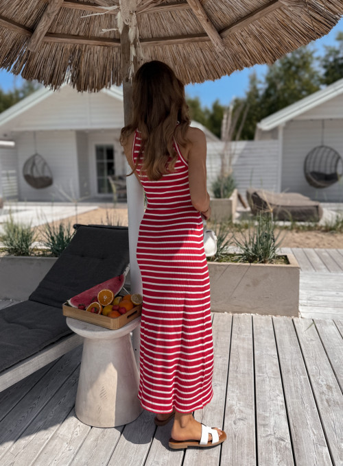 Sukienka dzianinowa strips biało-czerwona Sensual Woman 1