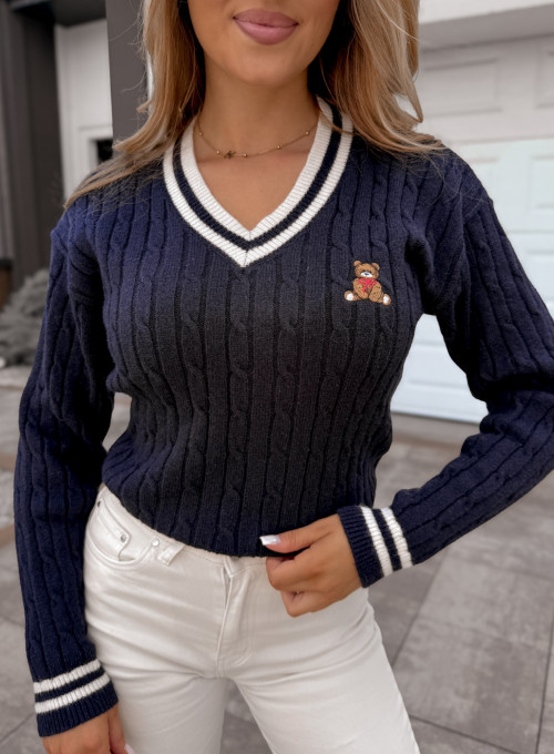 Sweter z ozdobnym misiem granatowy Leo 1