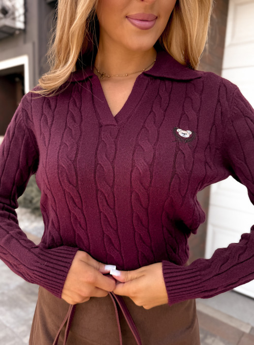 Sweter wiskozowy z misiem bordo Rokii 1